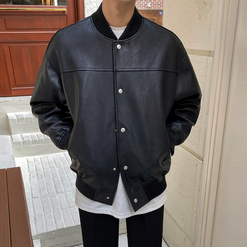 Spring Leather Jacket Boys American Motorcycle Pilot Leather Jacket Korean Style Trend Loose Baseball Uniform