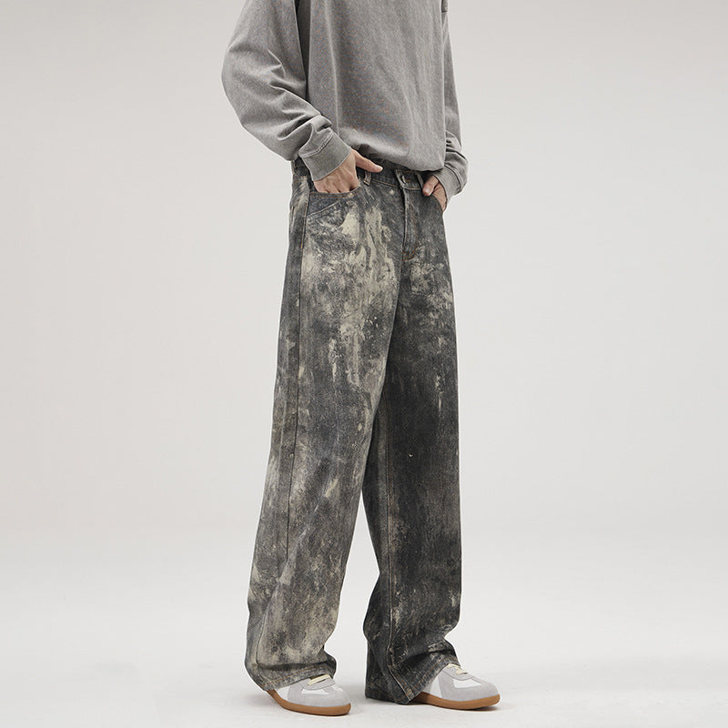 Men's Loose Splashed Ink Printing Jeans