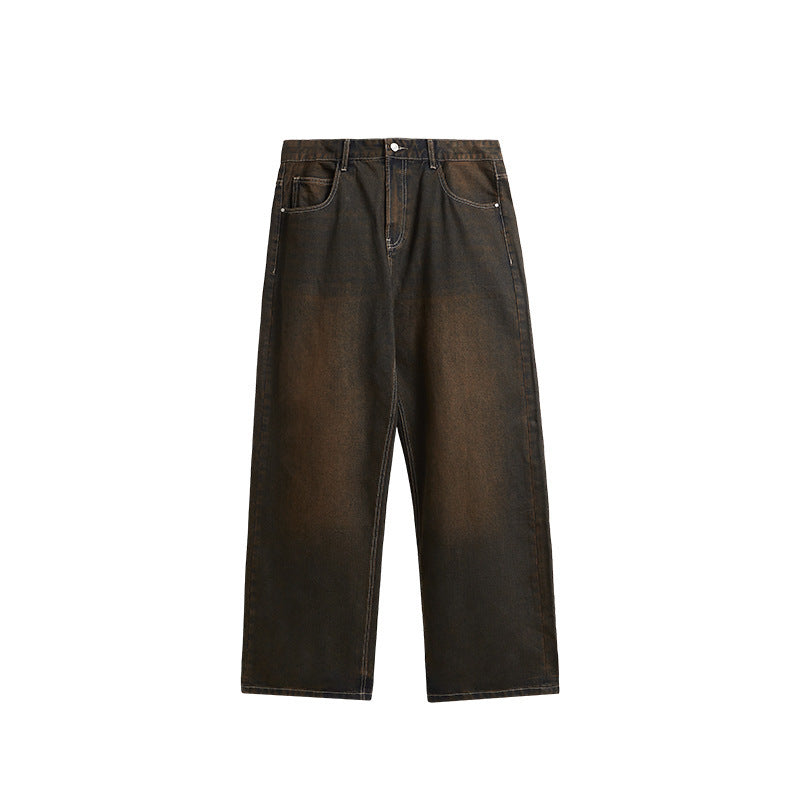 Men's Yellow Mud Stone Washed Wide Leg Jeans